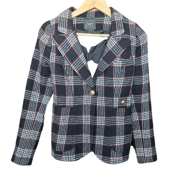 Smythe Elbow Patch Duchess Blazer in Houndstooth Black Plaid & Black Leather - Picture 3 of 11